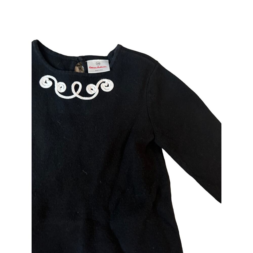 Hanna Andersson |  Black + White Embroidered 100% Cotton Knit Dress | Size 6-7